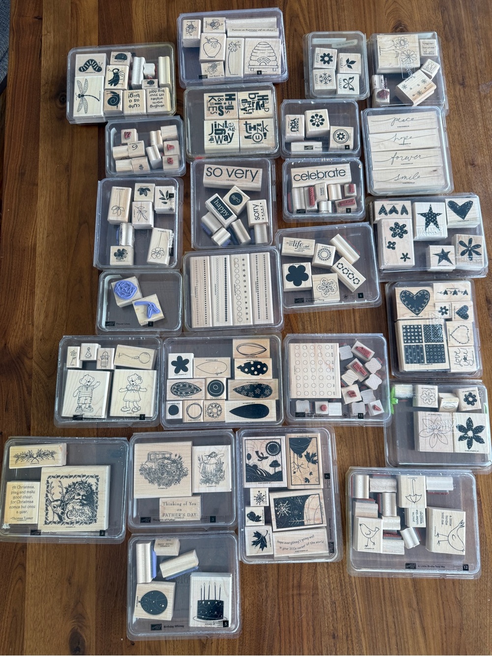 Stampin’ Up HUGE Wood Mount Stamp Lot 25 Sets Retired Rubber Stamp Orig. cases